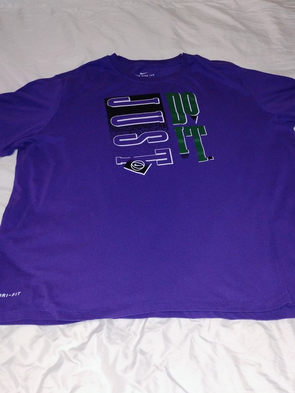 Nike Purple Short Sleeve Graphic 'Just Do It' Tee with Green Accents